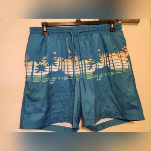 Mens Club Room Blue Palm Tree Swim Shorts